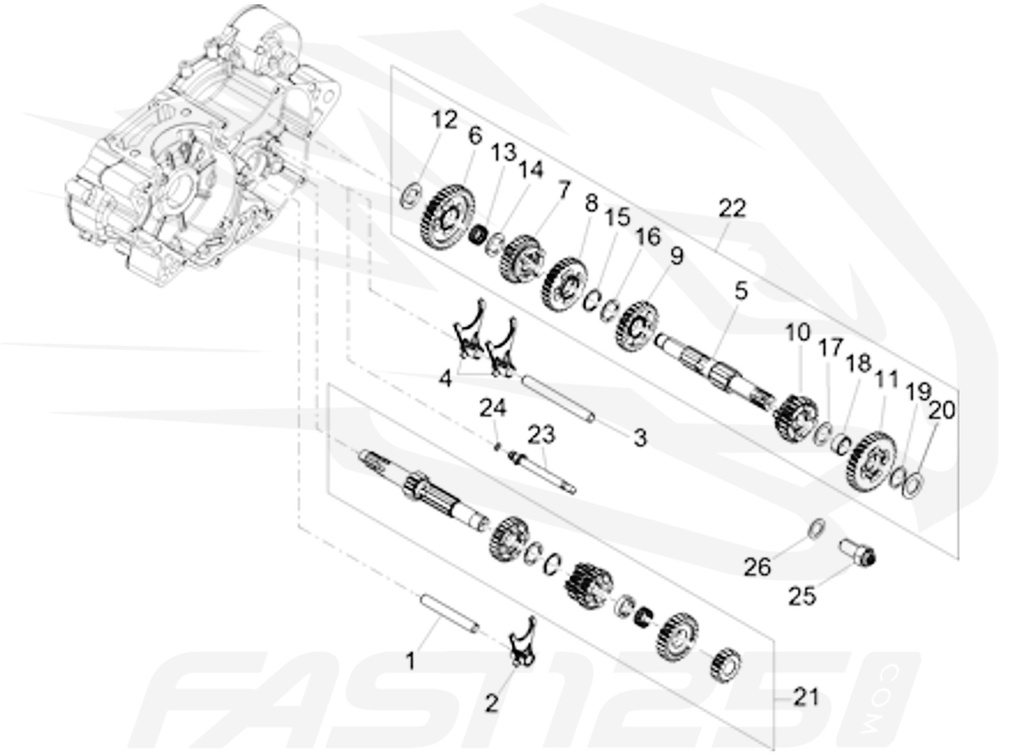 2 Primary gearbox fork 125 Aprilia - 125 Orcal - 125 FB Mondial