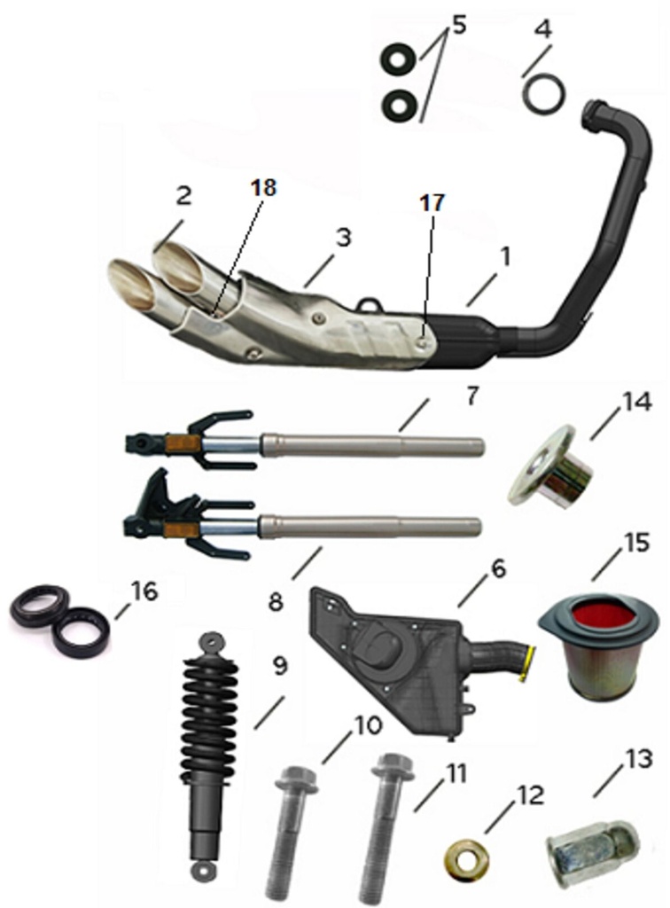 10 Rear shock absorber bolt. M10x1.25x55 sk