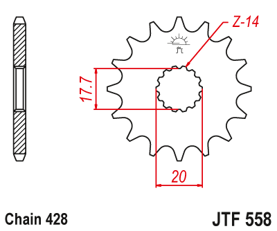JT engrenagem saída caixa Kawasaki Z125 - Ninja 125 17 dentes