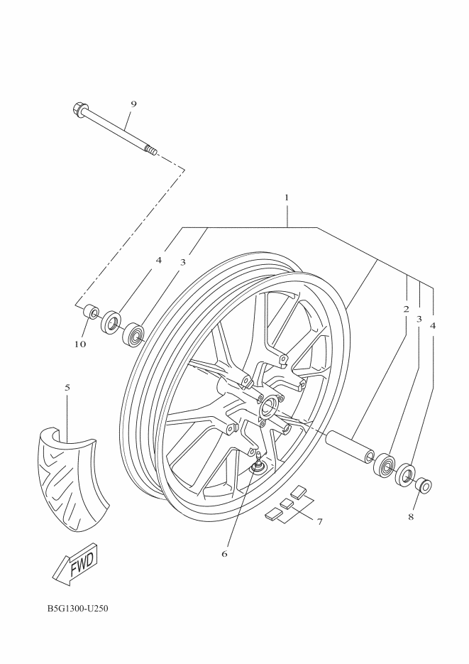 10 Entretoise axe roue avant MT 125 Ph2 / YZF R 125 Ph3