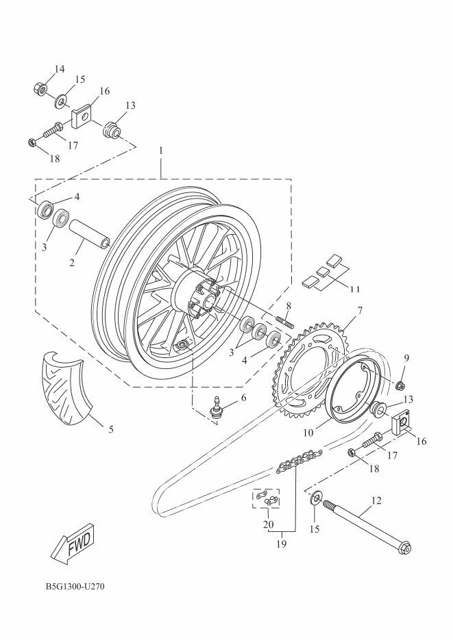 4 Rear wheel axle oil seal Yamaha MT 125 / YZF R 125 Ph2 and Ph3