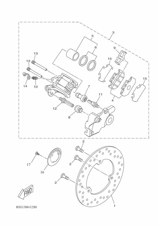 11 Rear brake caliper guide screw MT 125 Ph2 / YZF R 125 Ph3